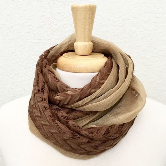 Herringbone Lace & Sheer Polyester Infinity Scarf - Picture 3 of 6